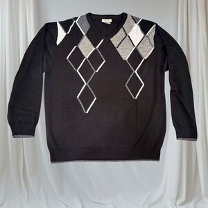 TAGIO V-NECK SWEATER SIZE XL Argyle BLACK